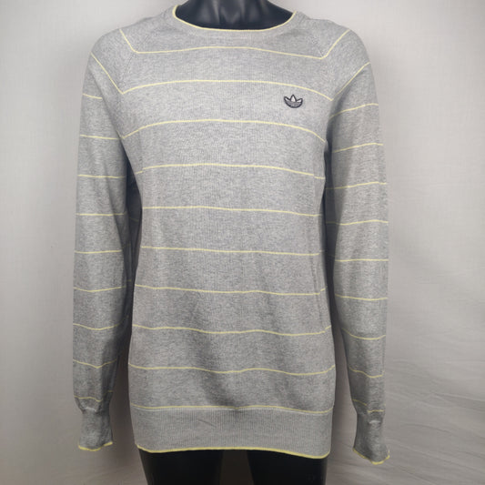 Adidas Grey Striped Crew Neck Sweatshirt Jumper Men Size Large