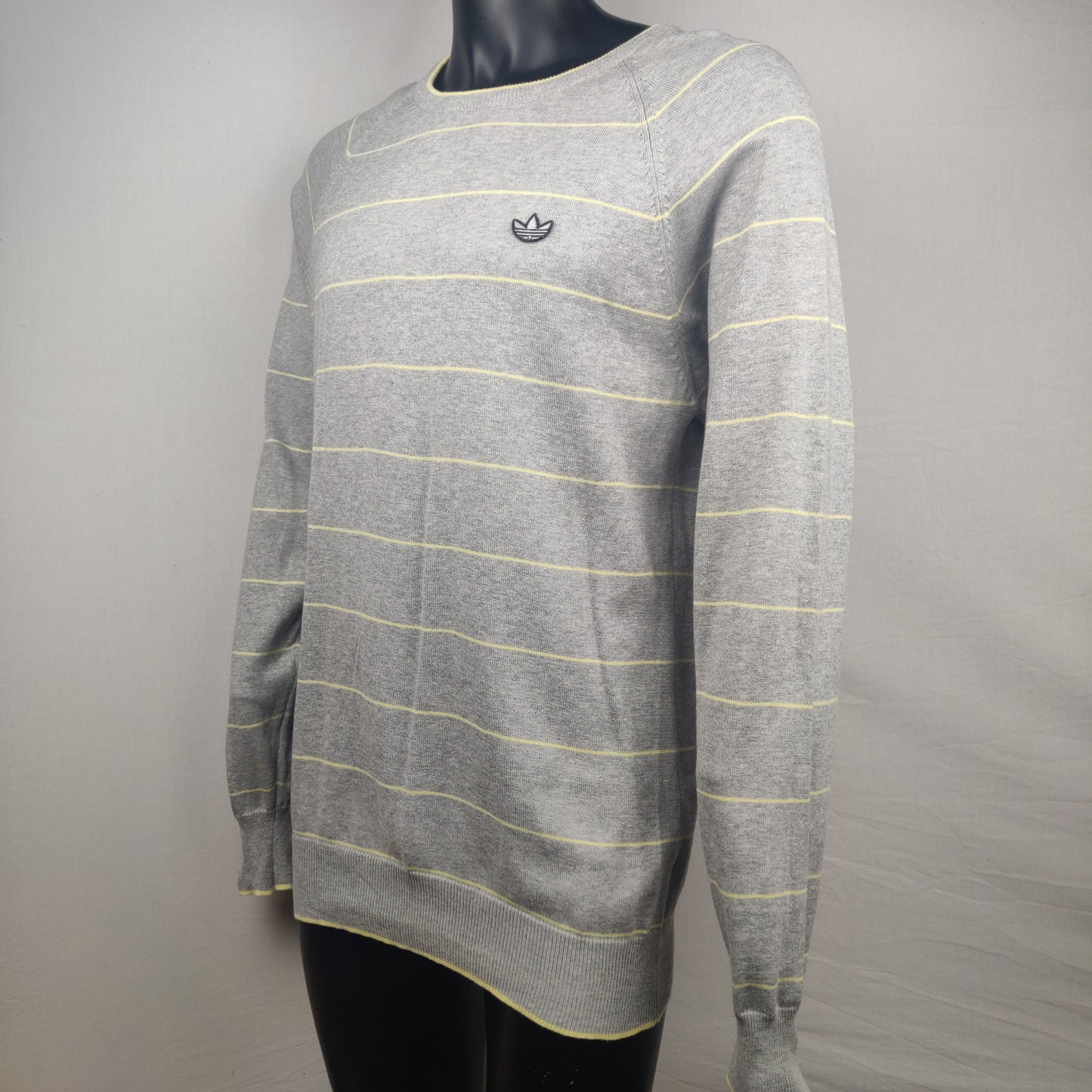 Adidas Grey Striped Crew Neck Sweatshirt Jumper Men Size Large