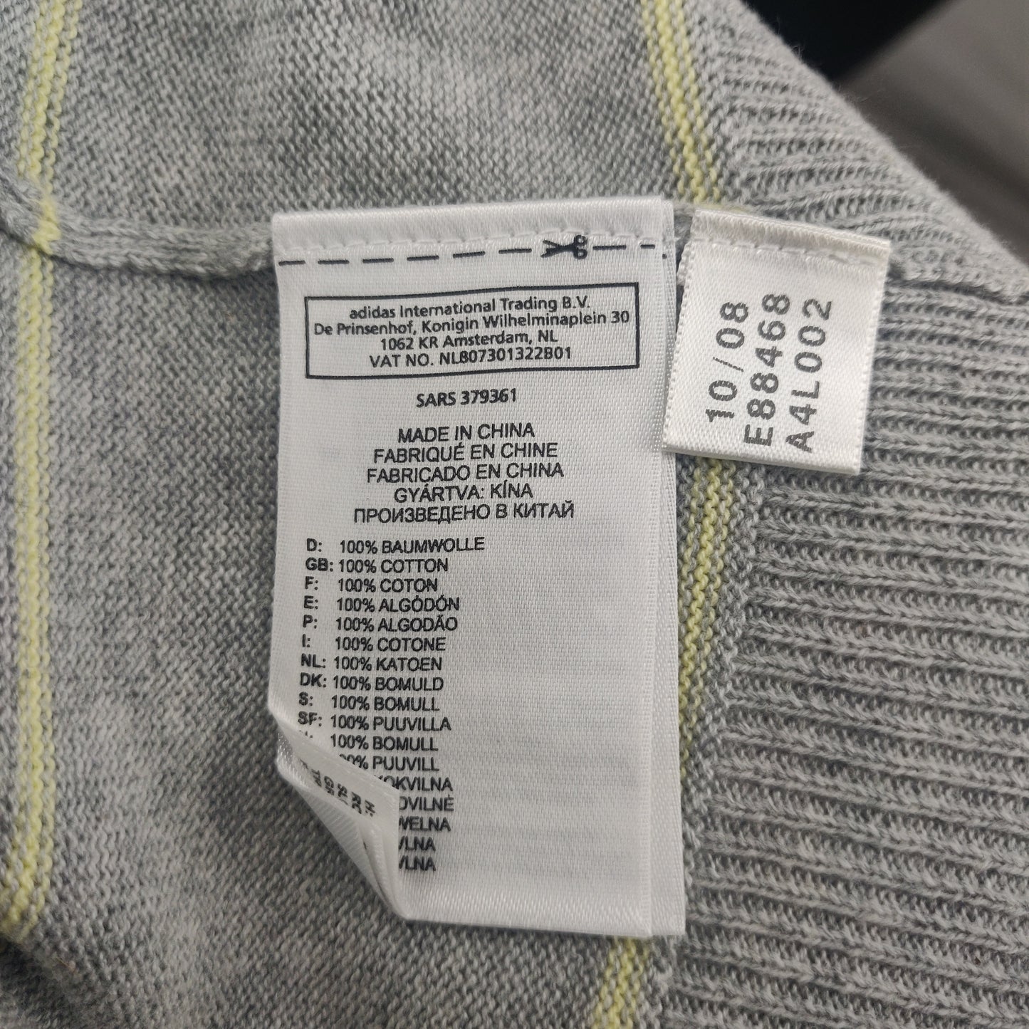 Adidas Grey Striped Crew Neck Sweatshirt Jumper Men Size Large