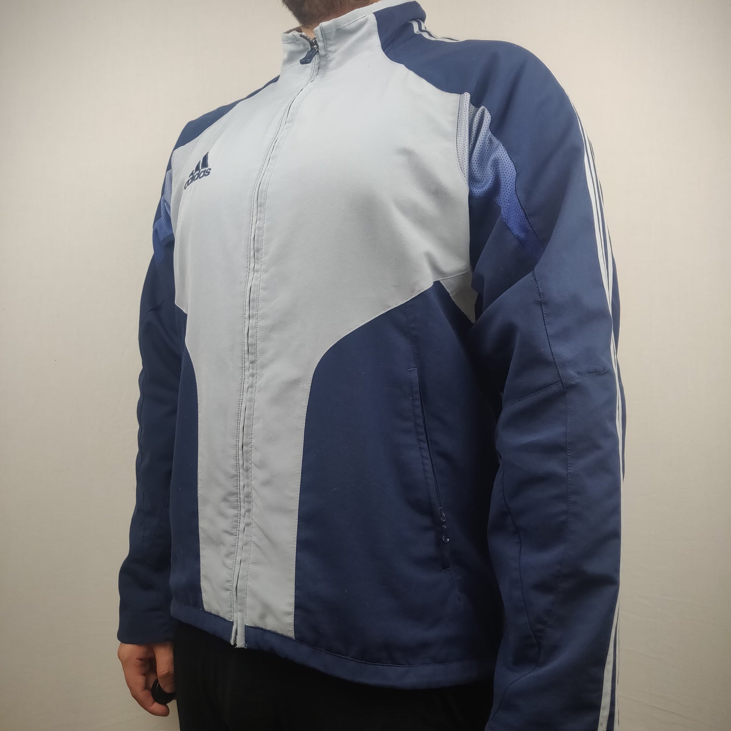 Adidas Vintage Navy/Grey 3 Stripes Windbreaker Track Jacket Men Size UK 38/40