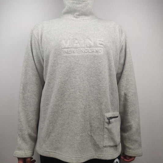 Maine New England Grey High Neck Sweatshirt Fleece Men Size Medium