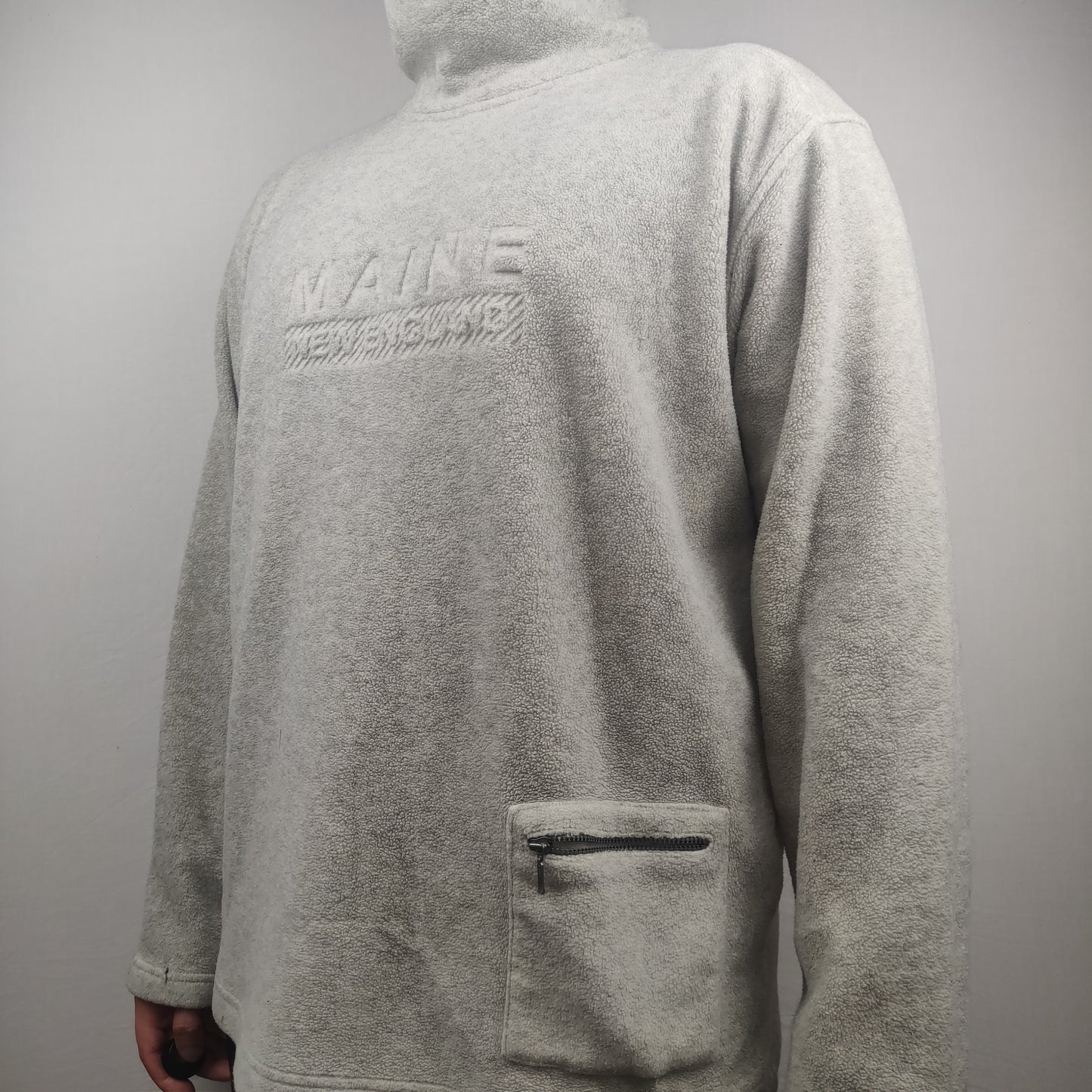 Maine New England Grey High Neck Sweatshirt Fleece Men Size Medium