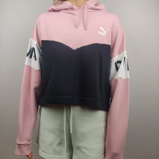 Puma Black and Pink Cropped Hoodie Women Size Small