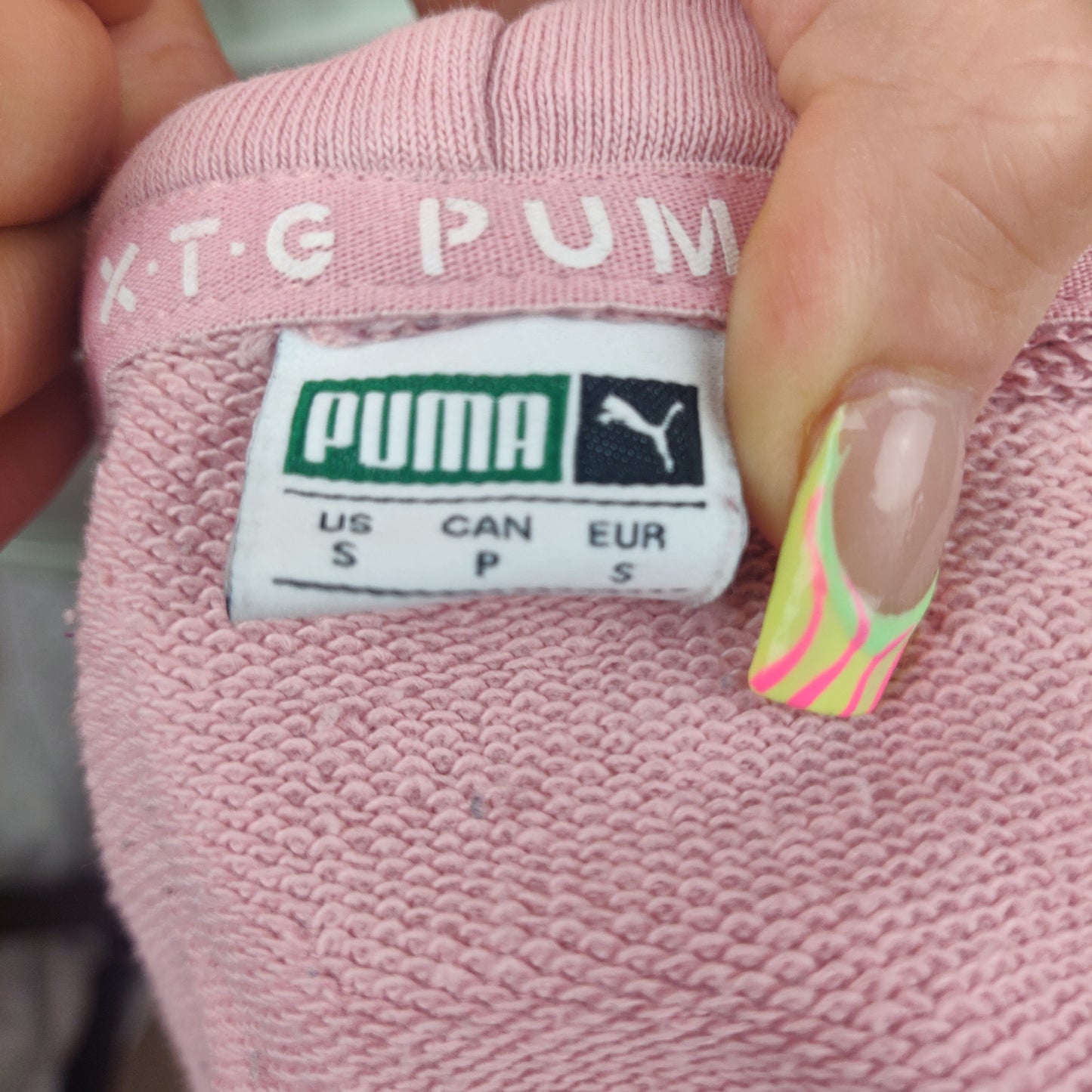 Puma Black and Pink Cropped Hoodie Women Size Small