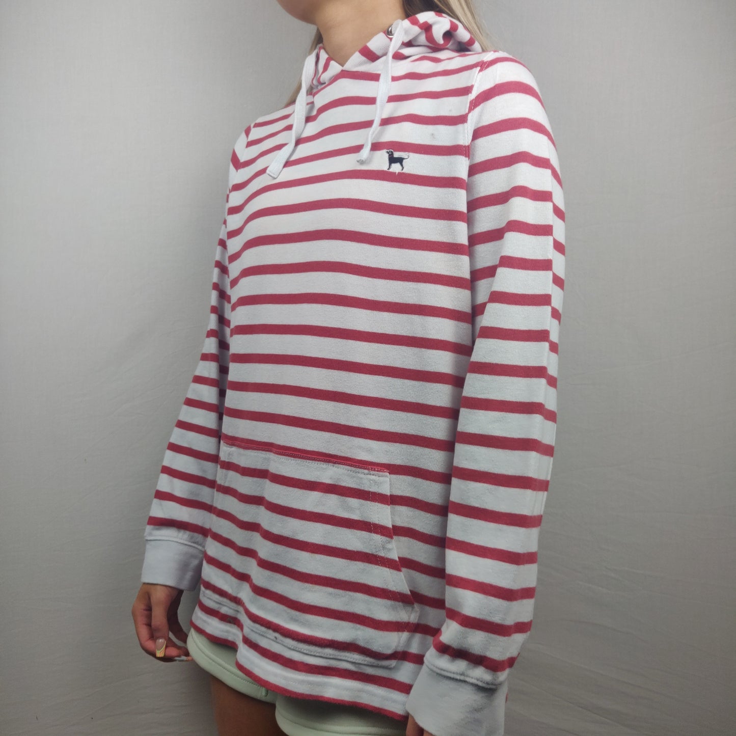 The Black Dog Red Stripped White Hoodie Women Size Small