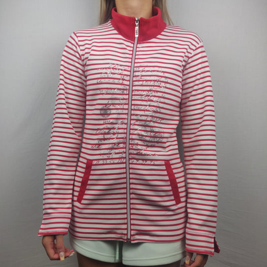 Kelly & Grace White Stripped Sweatshirt Full Zip Women Size Small