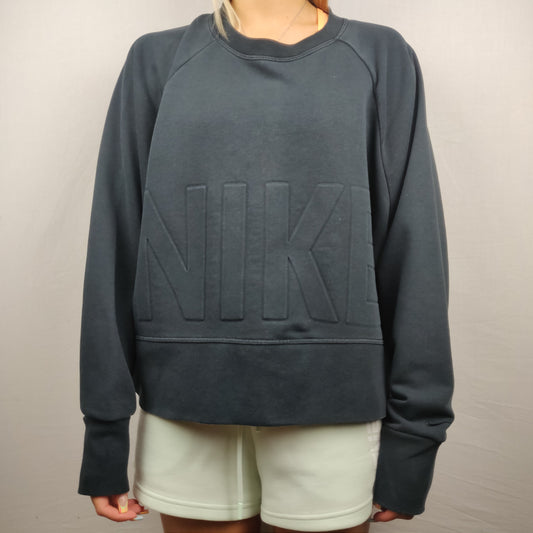 Nike Dri Fit Black Long Sleeve Cropped Sweatshirt Top Women Size Large