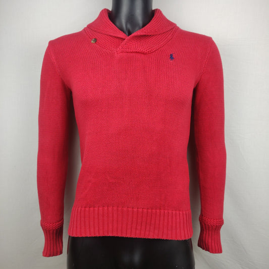 Ralph Lauren Sport Red Knit Shawl Neck Sweater Women Size Medium