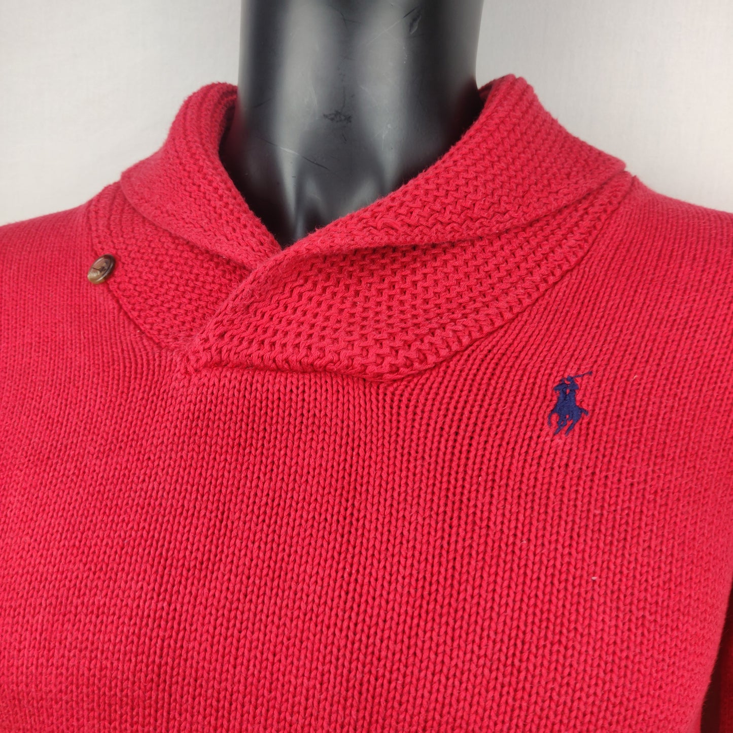 Ralph Lauren Sport Red Knit Shawl Neck Sweater Women Size Medium