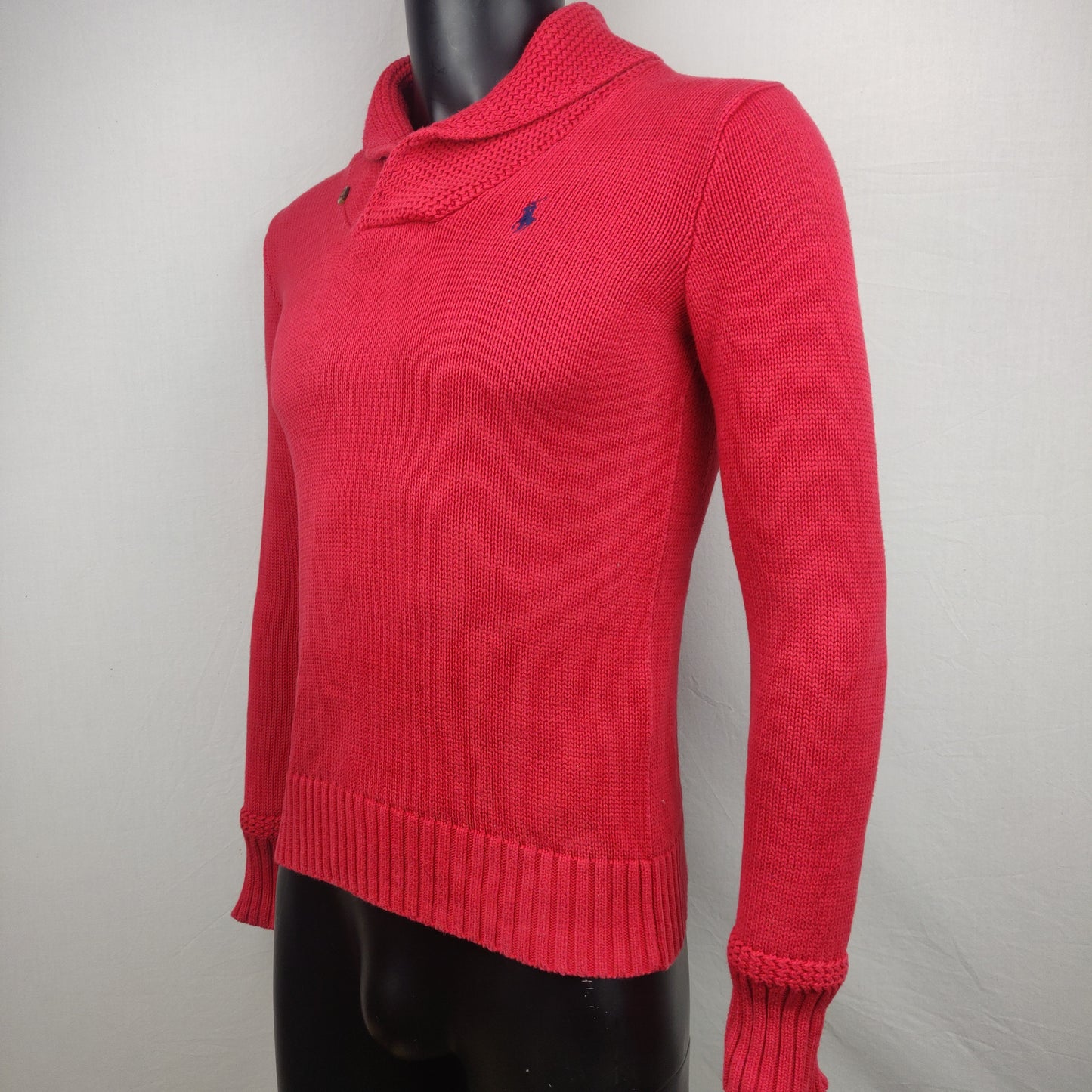 Ralph Lauren Sport Red Knit Shawl Neck Sweater Women Size Medium