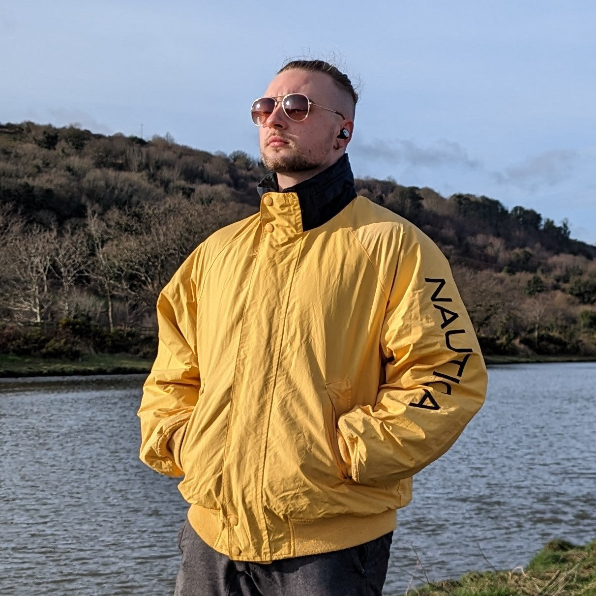 Nautica Vintage Yellow Reversible Windbreaker Jacket Men Size XL