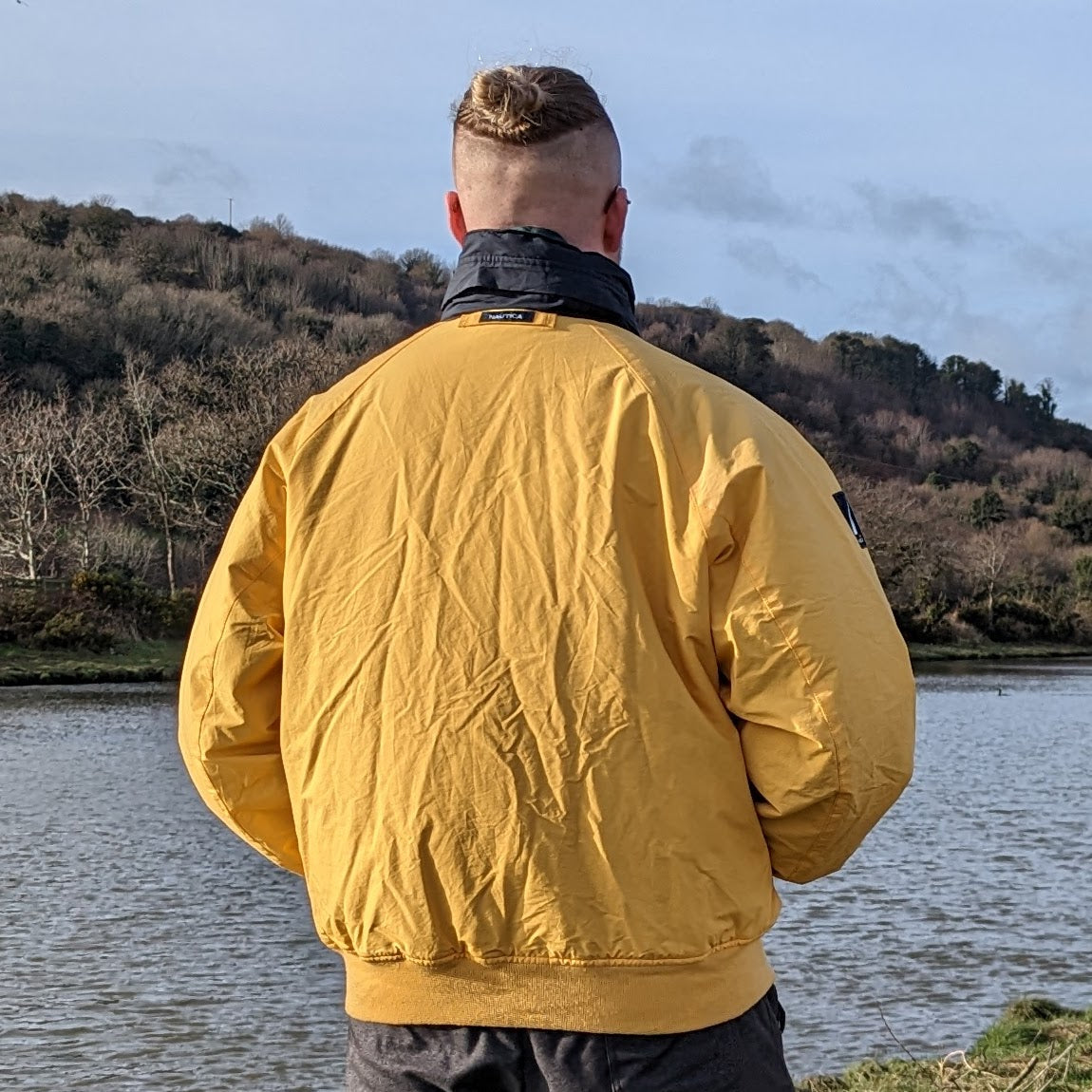 Nautica Vintage Yellow Reversible Windbreaker Jacket Men Size XL