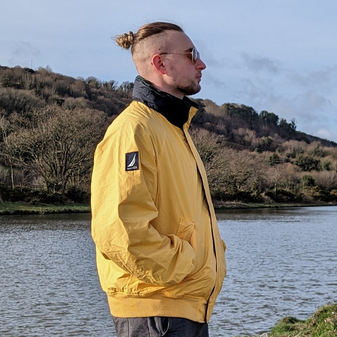 Nautica Vintage Yellow Reversible Windbreaker Jacket Men Size XL