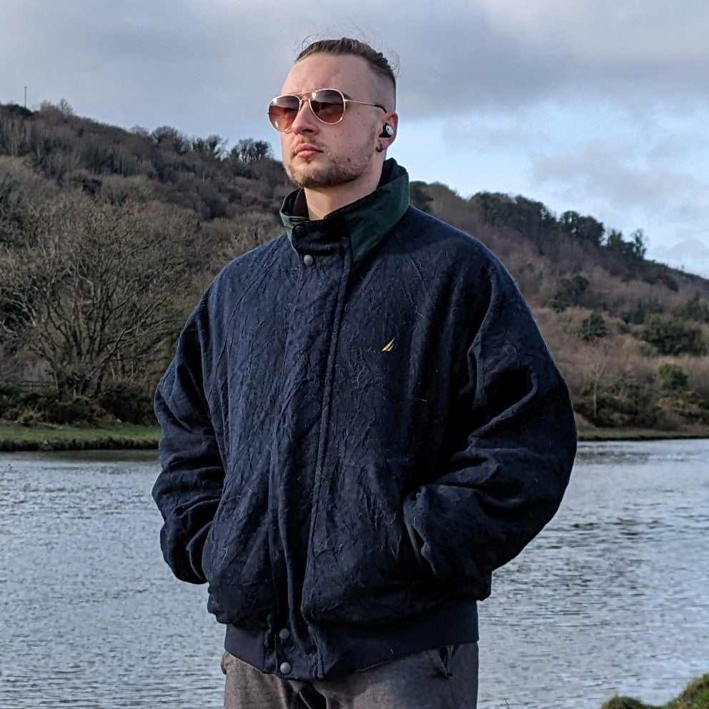 Nautica Vintage Yellow Reversible Windbreaker Jacket Men Size XL