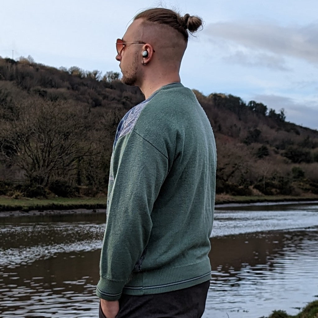 Pierre Sangan Green Vintage Graphic Crew Neck Jumper Men Size XL