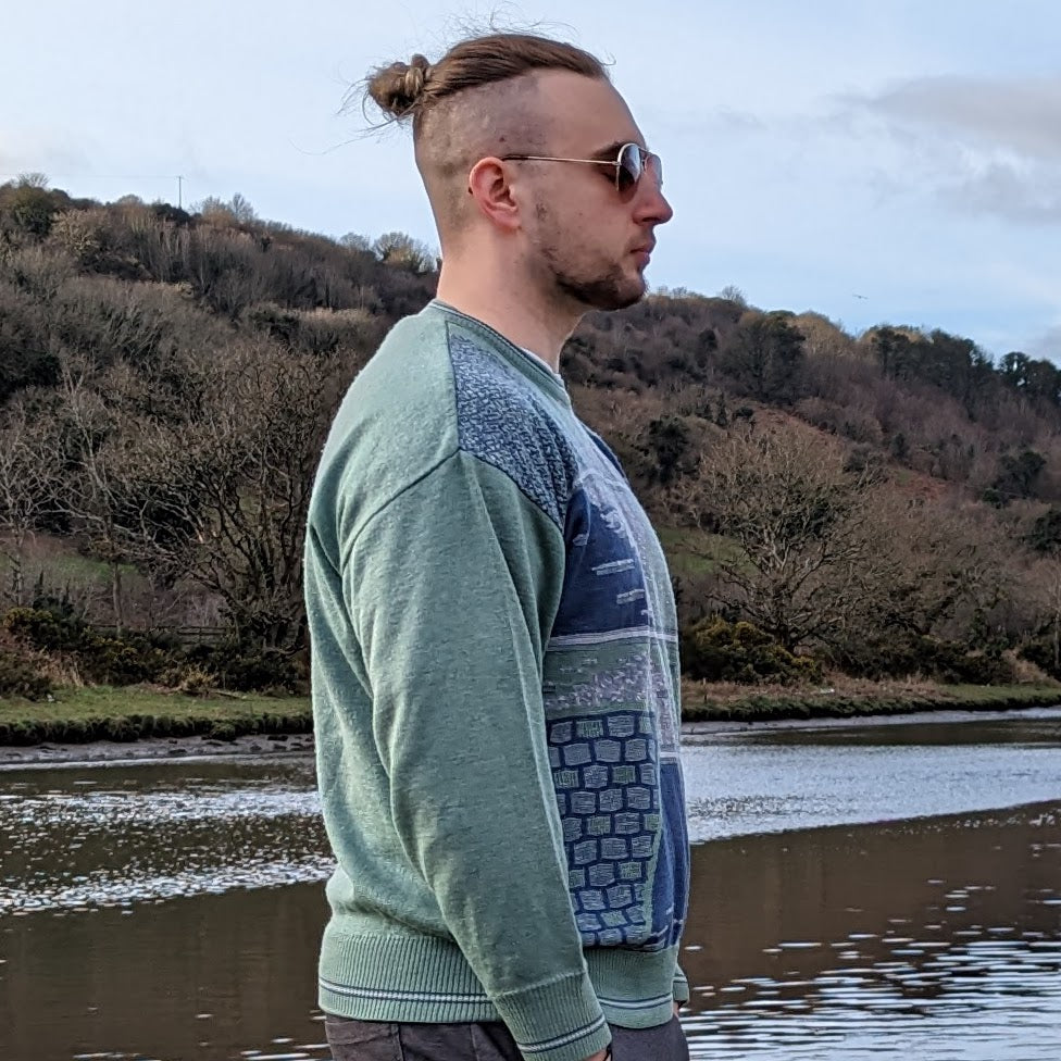 Pierre Sangan Green Vintage Graphic Crew Neck Jumper Men Size XL