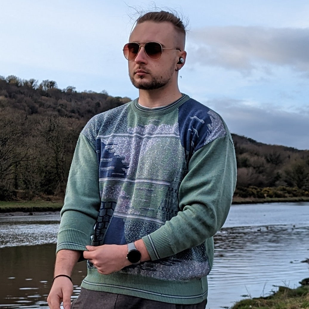 Pierre Sangan Green Vintage Graphic Crew Neck Jumper Men Size XL