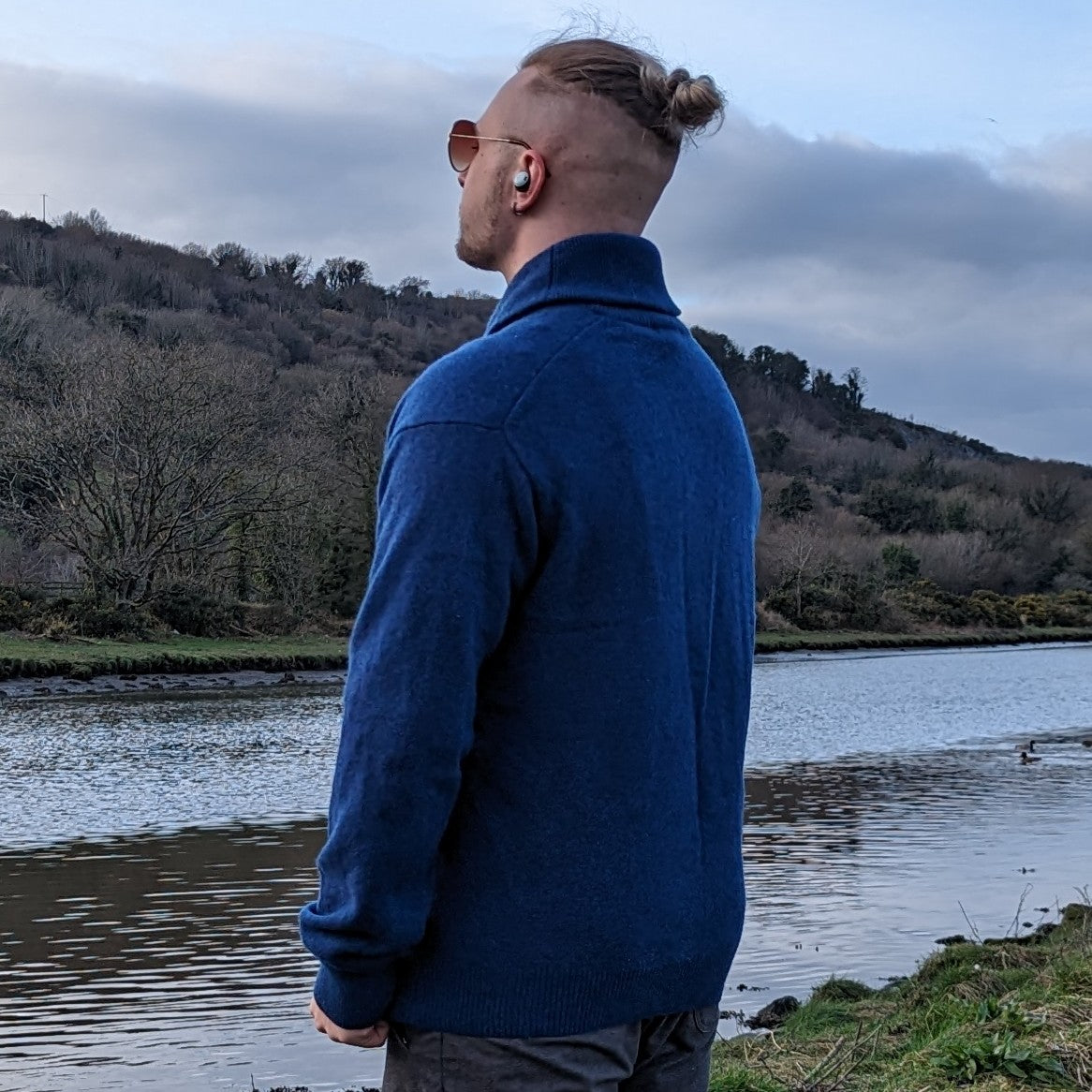 Gant Blue Shawl Neck Wool Jumper Men Size Large