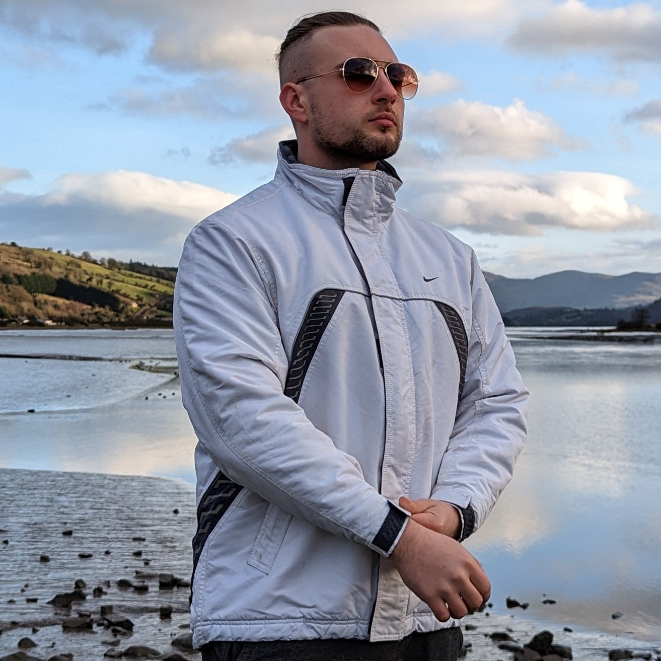 Nike White Vintage Full Zip Windbreaker Jacket Men Size Small