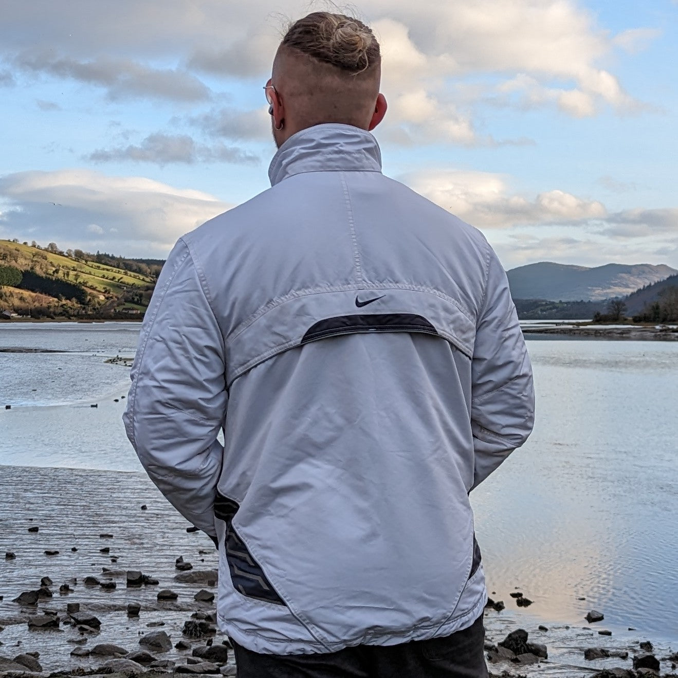 Nike White Vintage Full Zip Windbreaker Jacket Men Size Small