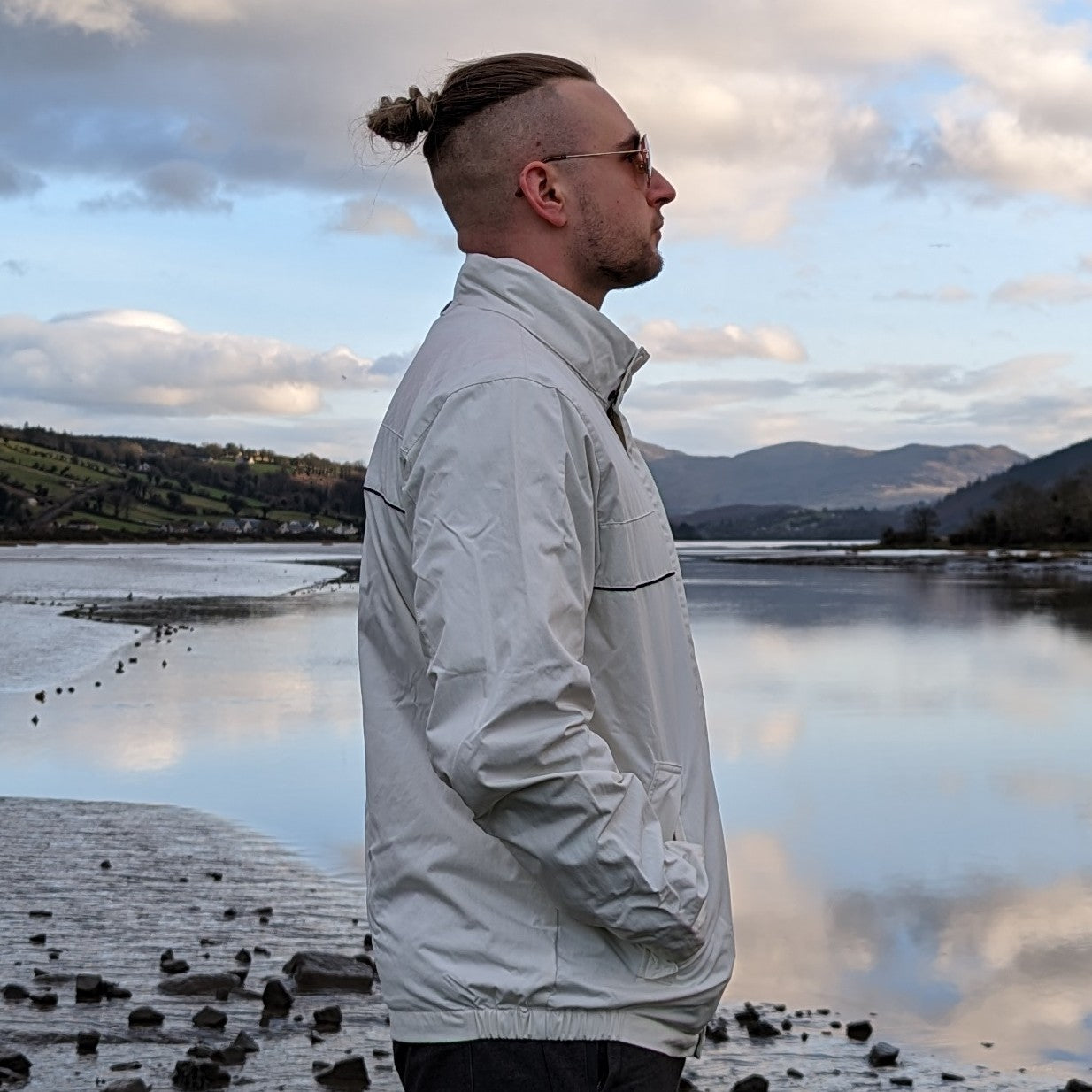 Nautica Vintage White Full Zip Bomber Jacket Men Size Large