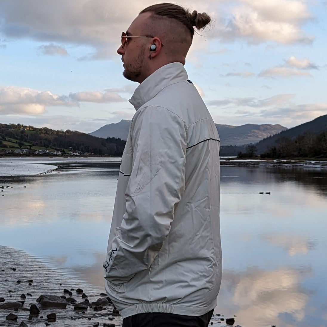 Nautica Vintage White Full Zip Bomber Jacket Men Size Large