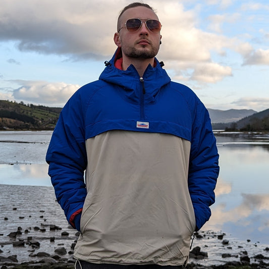 Penfield Blue & White Vintage Half-Zip Windbreaker Jacket Men Size Large