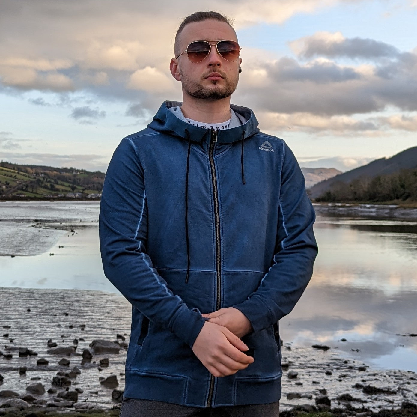 Reebok Blue Full Zip Hoodie Men Size Large