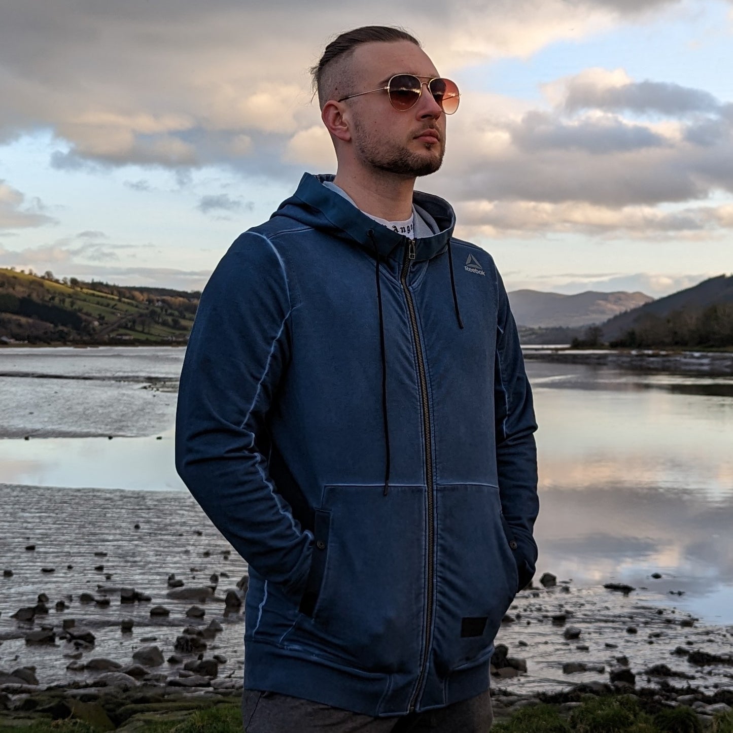 Reebok Blue Full Zip Hoodie Men Size Large