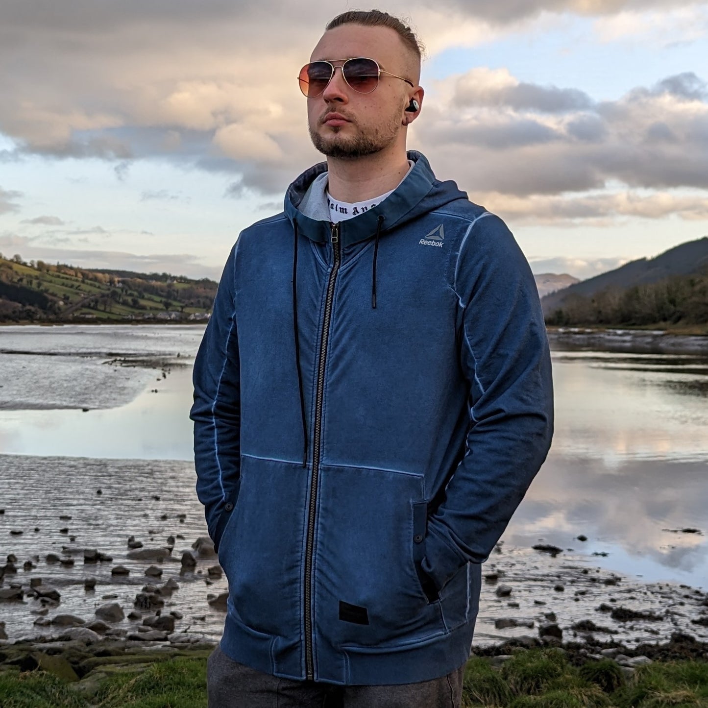 Reebok Blue Full Zip Hoodie Men Size Large