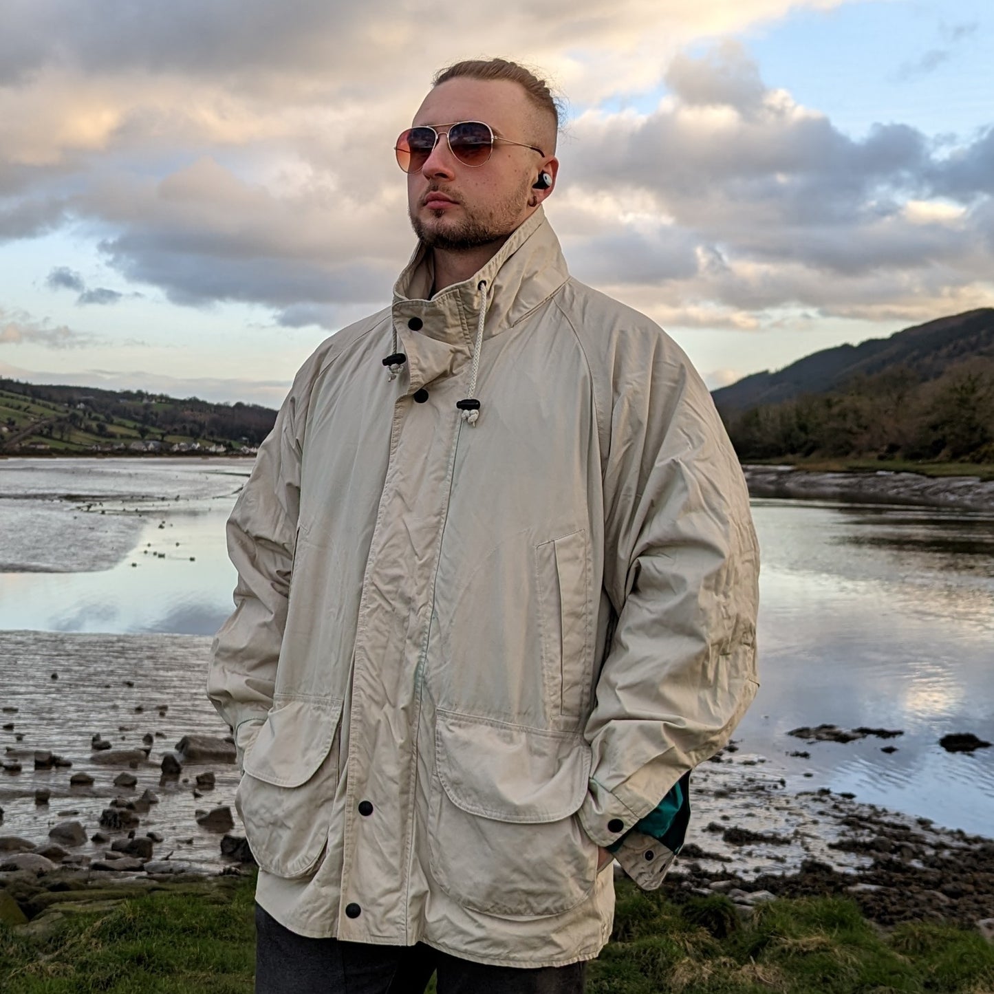 Nautica White Vintage Windbreaker Jacket Men Size XL